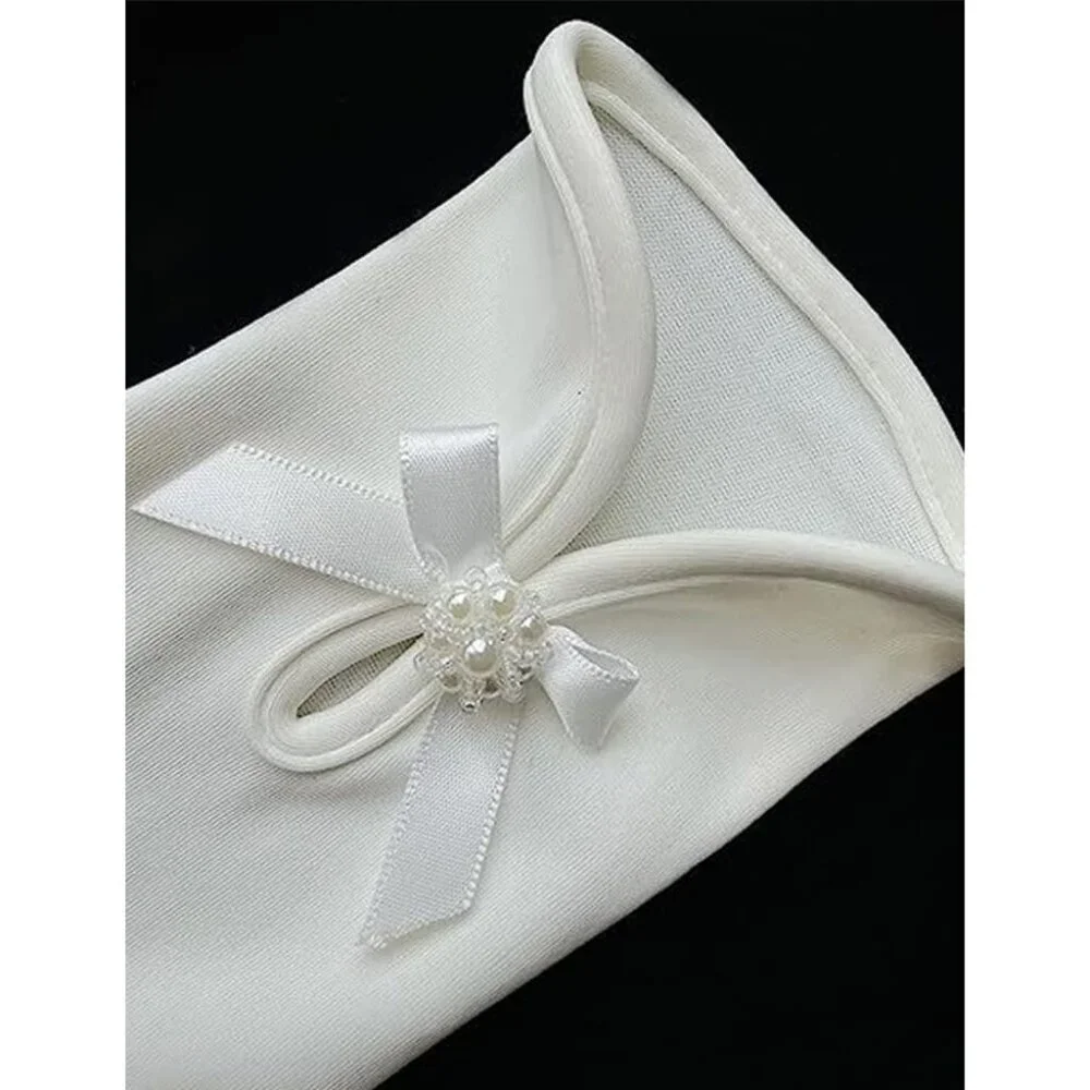 Women's Elegant Short Flower Satin Bow Pearl Gloves Opera Dinner Party Design